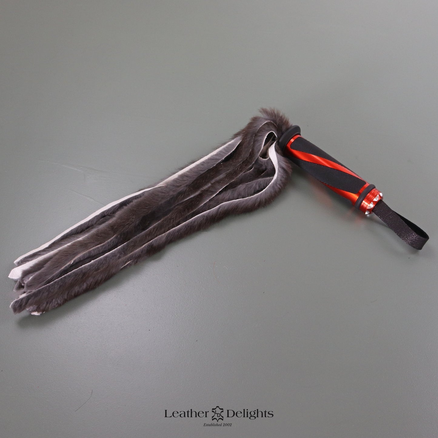 Natural Rabbit Fur Flogger with Orange Handle