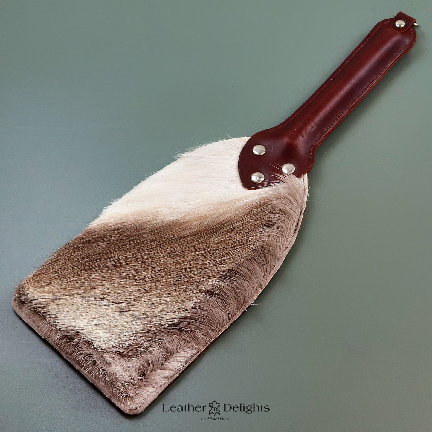 Brown Leather & Reindeer Hair on Hide Paddle