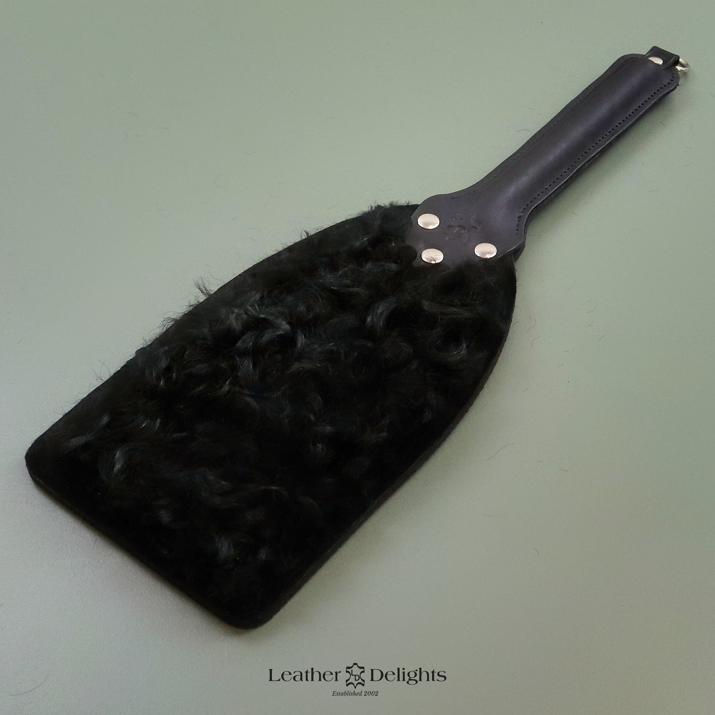 Booty Beater - Curly Black Sheepskin & Black Leather