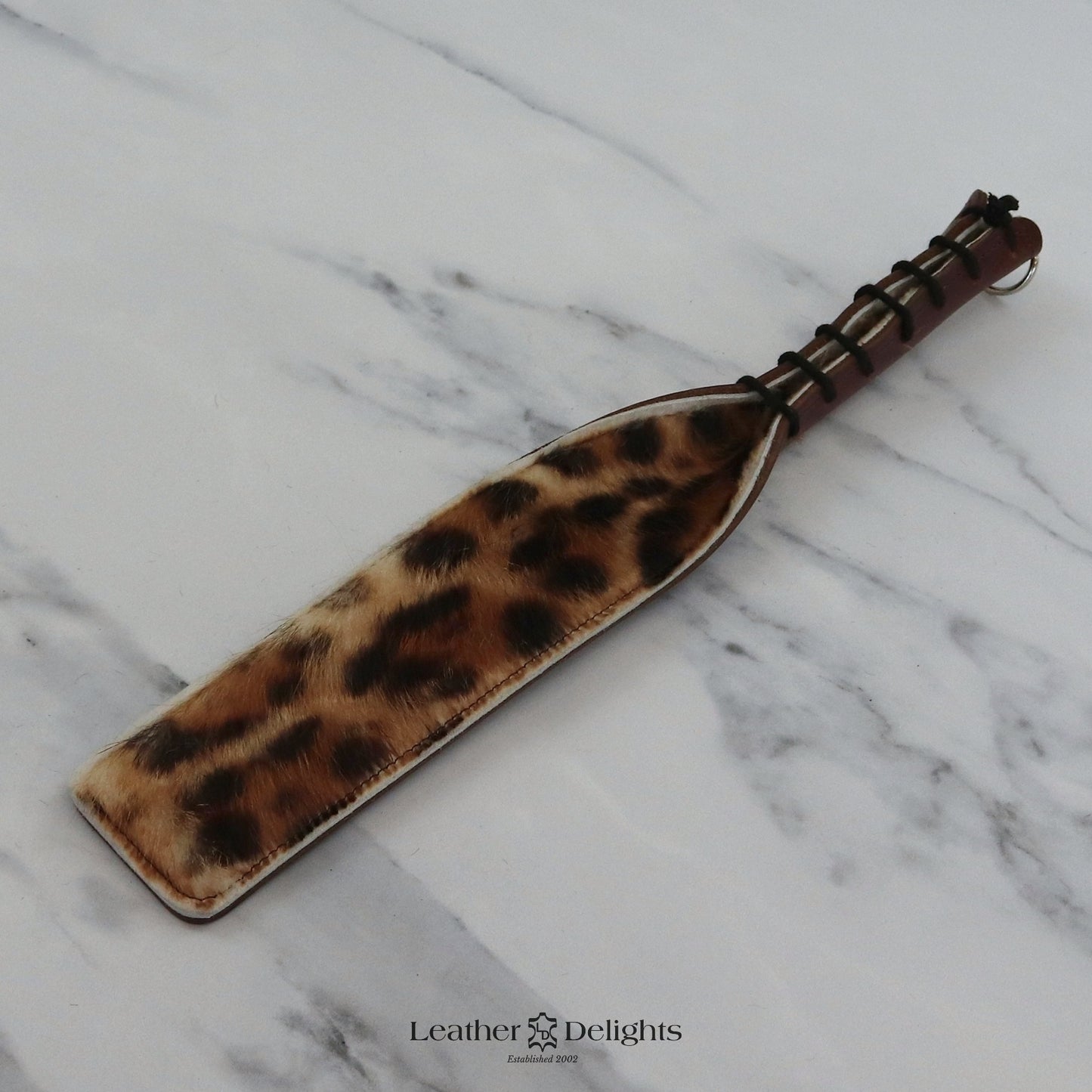 Double Cheek Slapper - Animal Print Sheepskin & Tan Buffalo Leather