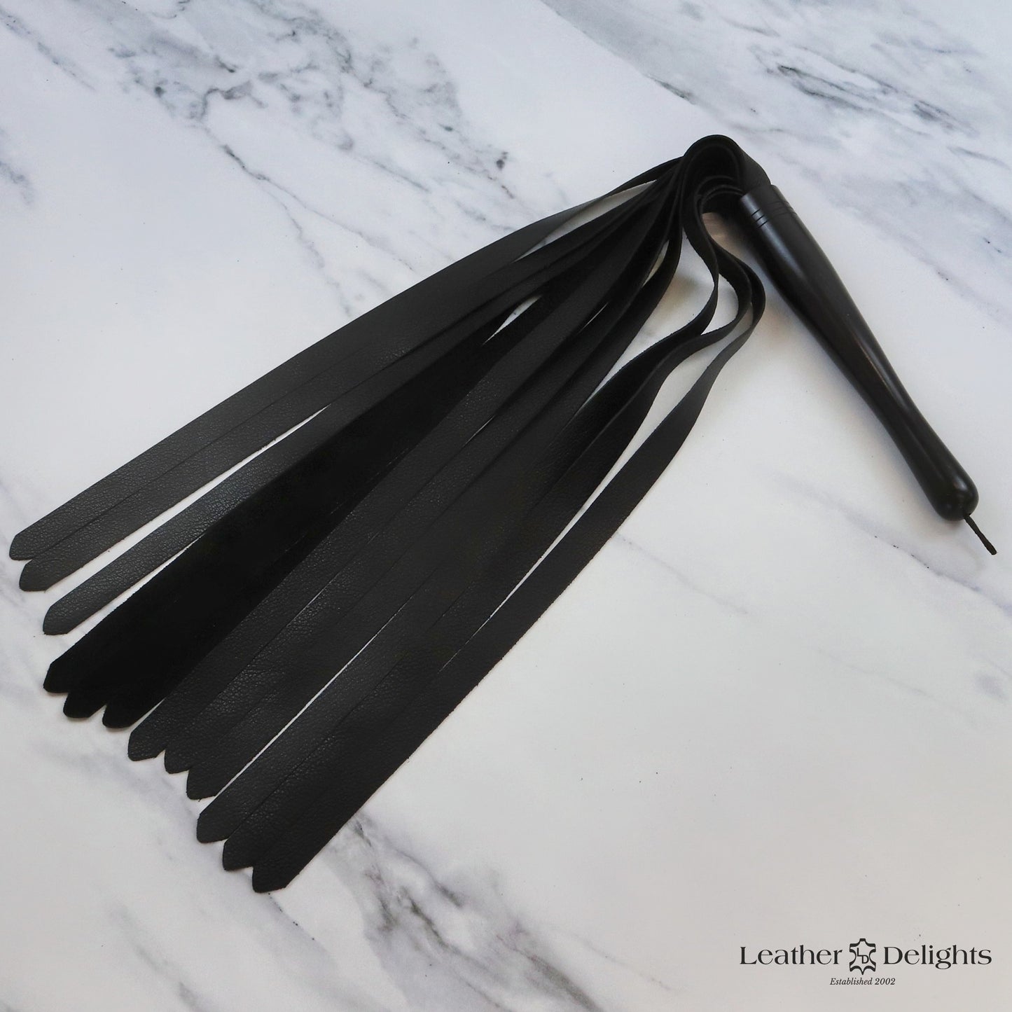 Large Soft Black Leather Flogger with Ebony Handle