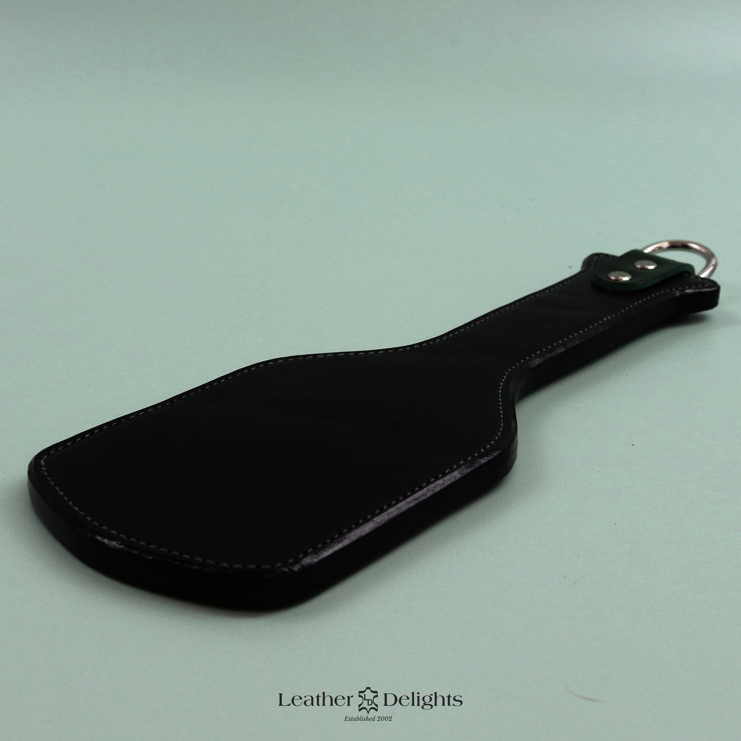 Intimidator - Oak Bark Tanned Leather with Green Hanging Loop & Green Stitching