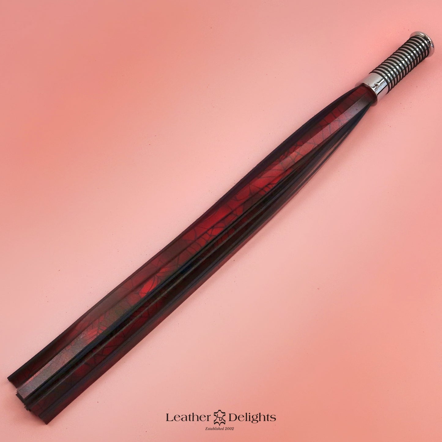 Red & Black Spider Web Leather Flogger with Silver Handle