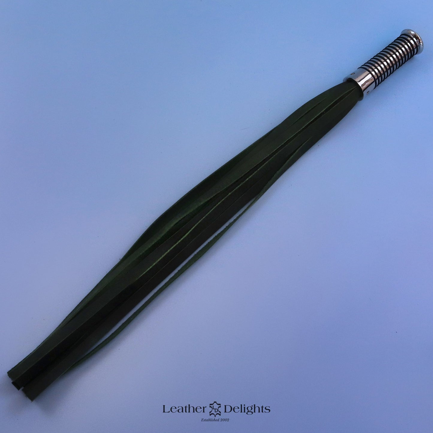 Green Pull Up Leather Flogger with Silver Handle
