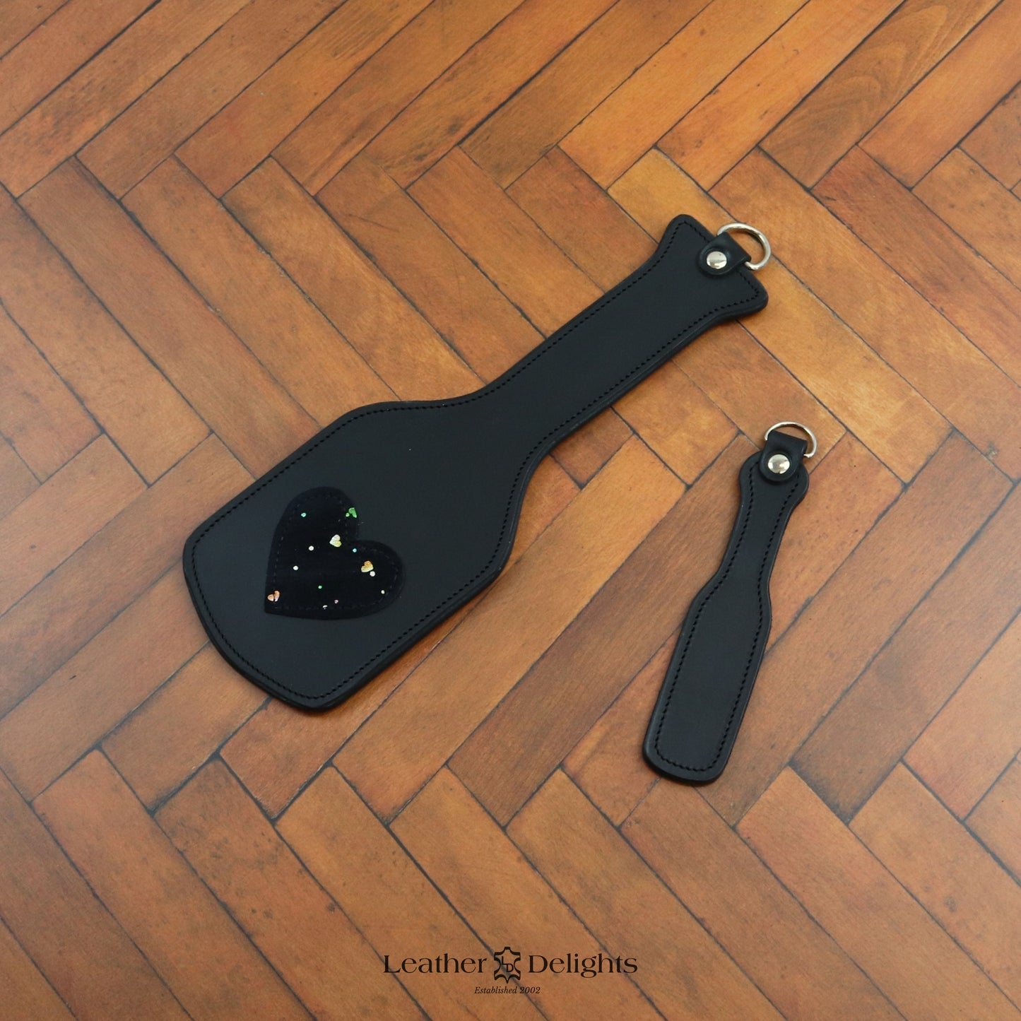 Intimidator Paddle - Black Leather with Sparkly Heart