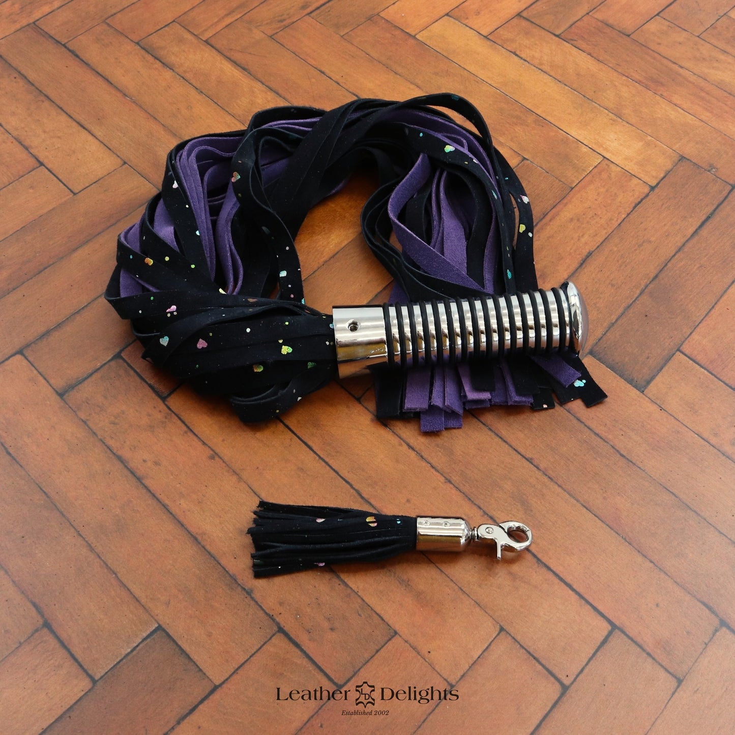 Torture Chamber Flogger - Sparkly Hearts & Purple Suede