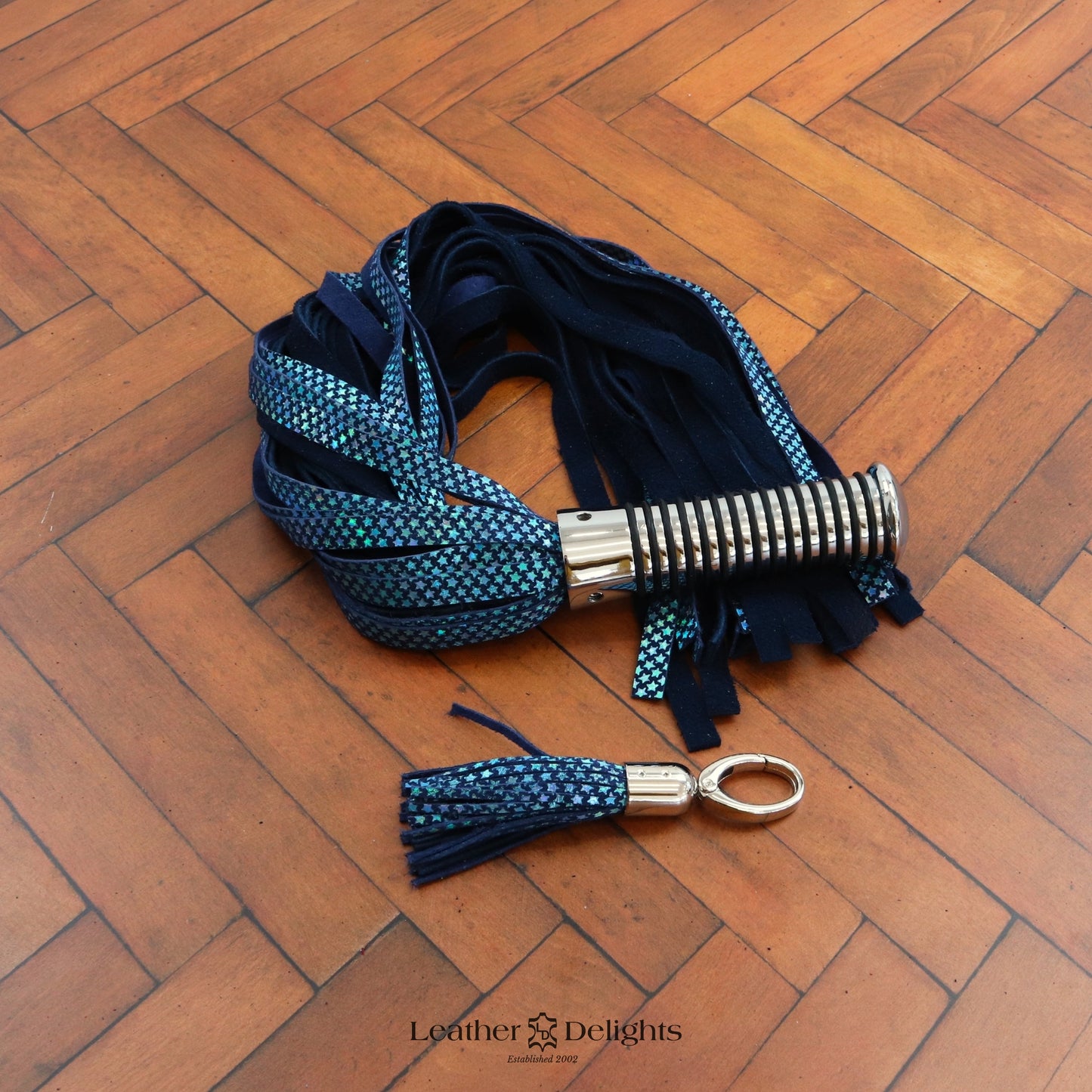 Torture Chamber Flogger - Sparkly Blue Stars & Navy Suede