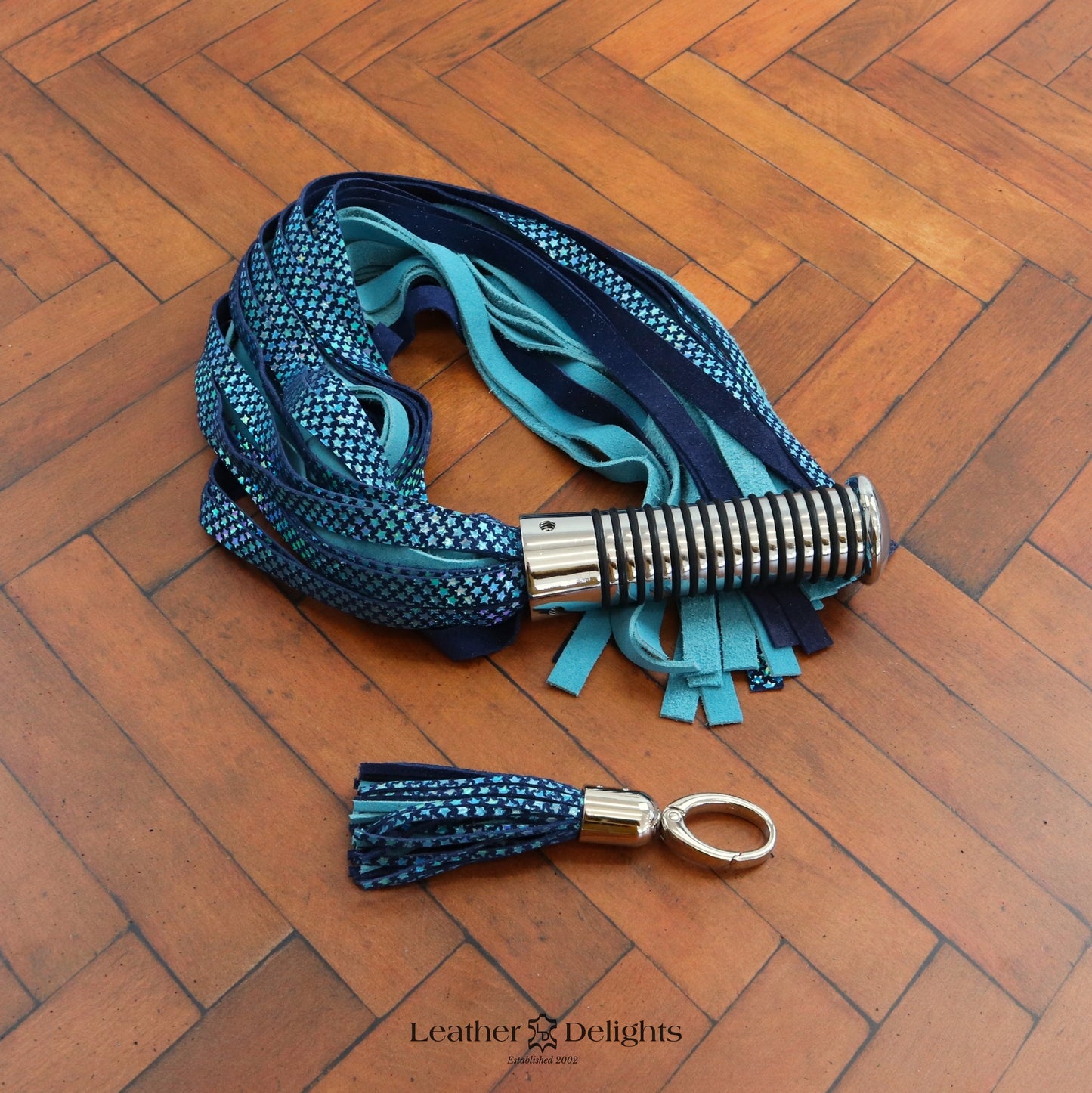 Torture Chamber Flogger - Sparkly Blue Stars & Turquoise Suede