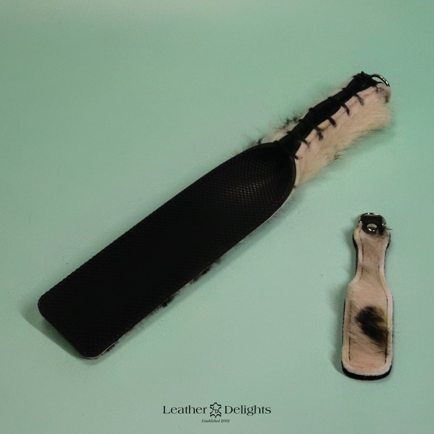 Double Cheek Slapper - Cream Sheepskin with Black Spots & Black Dimpled Rubber