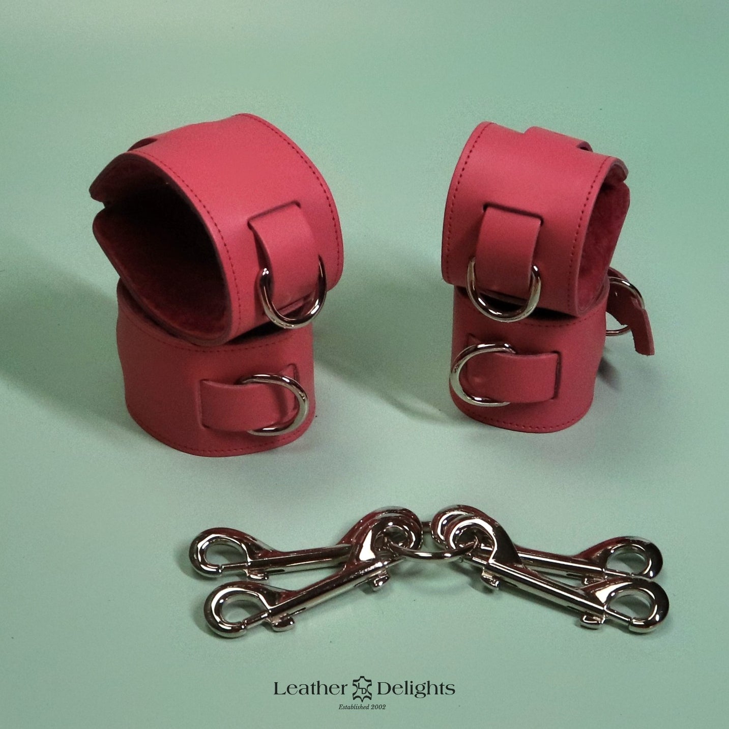 Heavy Bondage Cuffs - Pink Sheepskin & Baby Pink Leather