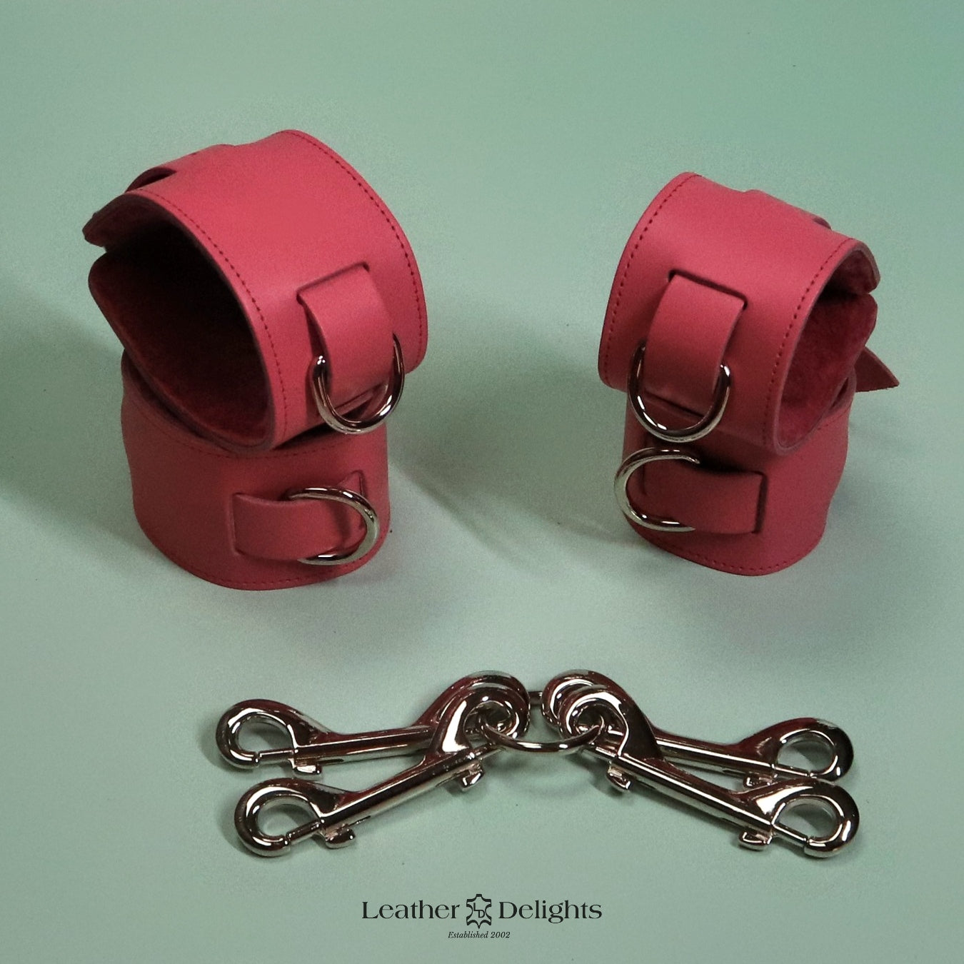 Heavy Bondage Cuffs - Pink Sheepskin & Baby Pink Leather
