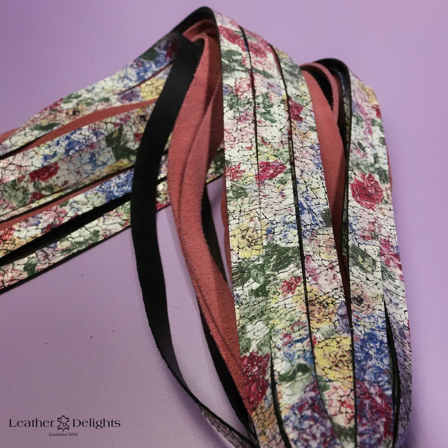 Torture Chamber Flogger - Floral Goatskin & Dusty Pink Suede