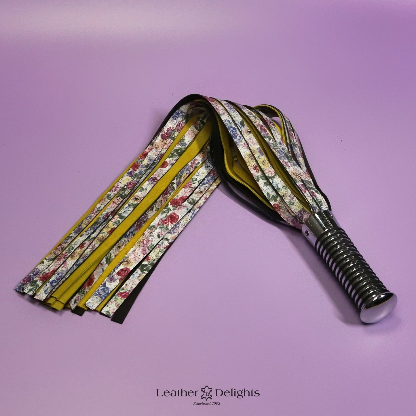 Torture Chamber Flogger - Floral Goatskin & Mustard Suede
