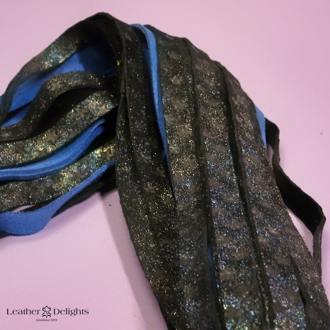 Torture Chamber Flogger - Rainbow Metallic Embossed Star & Royal Blue Suede