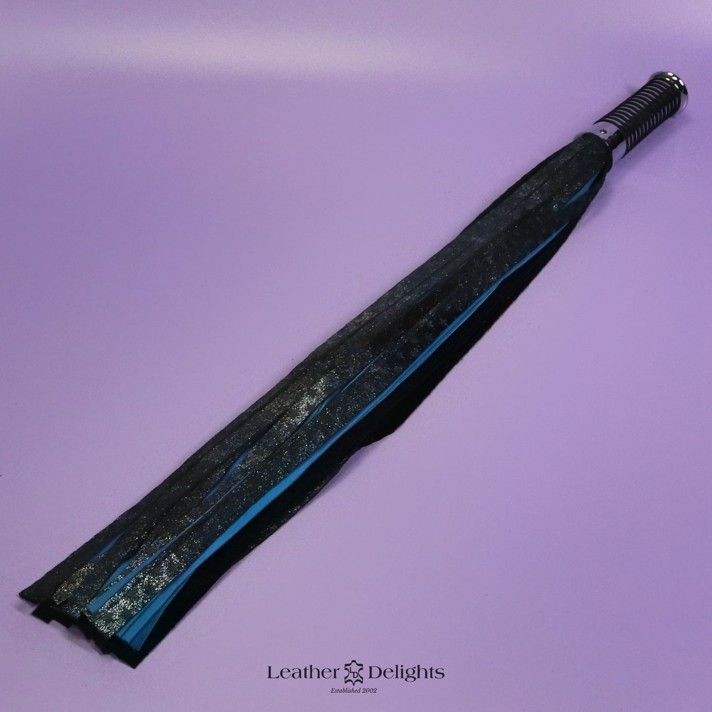 Torture Chamber Flogger - Rainbow Metallic Embossed Star & Turquoise Suede