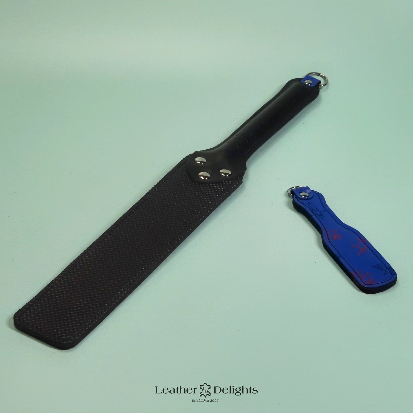 Punishment Paddle - Blue Robot Leather & Black Dimpled Rubber