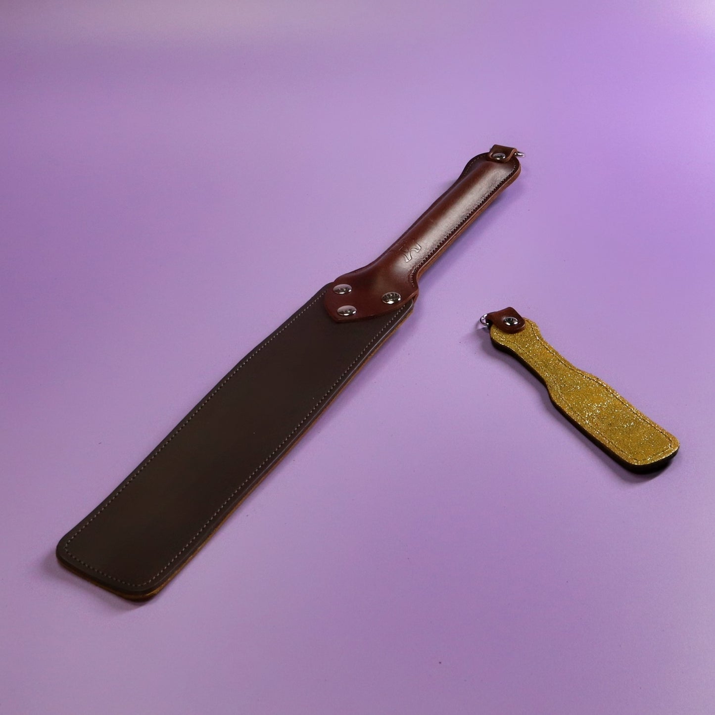 Punishment Paddle - Metallic Yellow Suede & Brown Leather
