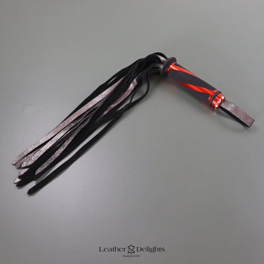 Metallic Silver Suede Flogger with Orange Handle