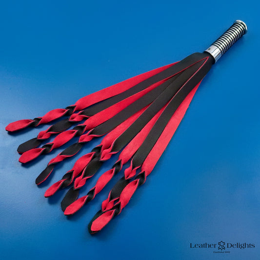 Black Leather and Red Suede Twisted Kitten Flogger