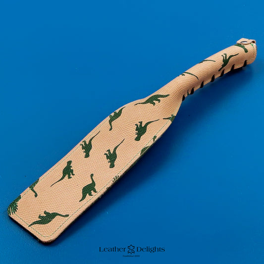 Double Cheek Slapper - Dinosaur Print Leather & Green Inverted Dimple Rubber