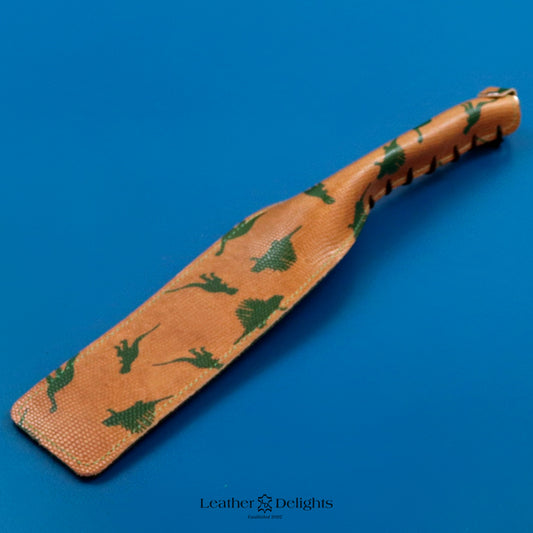 Double Cheek Slapper - Dinosaur Print Leather & Green Inverted Dimple Rubber