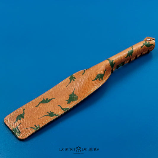 Double Cheek Slapper - Dinosaur Print Leather & Green Inverted Dimple Rubber