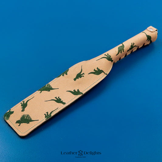 Double Cheek Slapper - Dinosaur Print Leather & Green Inverted Dimple Rubber