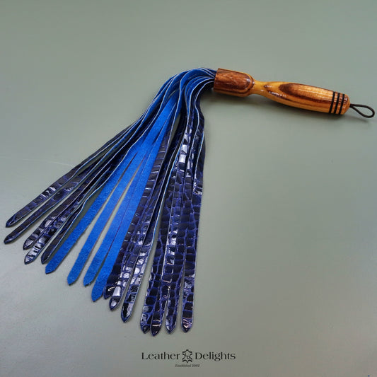 Soft Blue Crocodile Print Leather Flogger