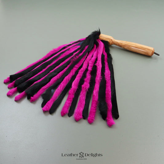 Black & Bright Pink Rabbit Fur Flogger