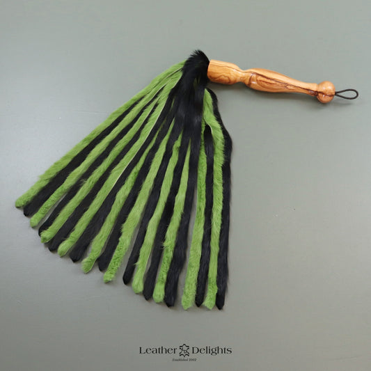 Black & Lime Green Rabbit Fur Flogger