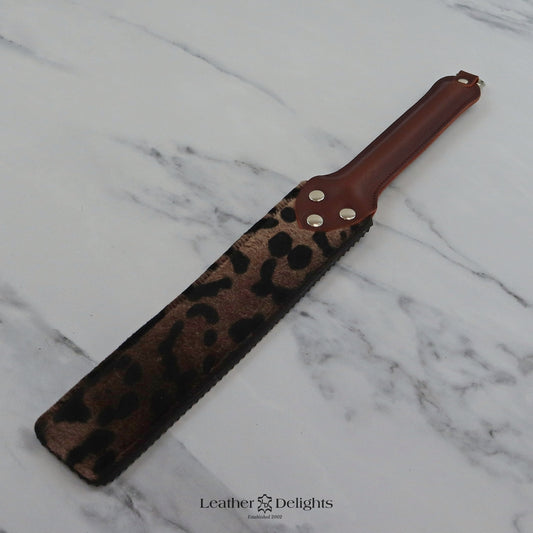 Punishment Paddle - Animal Print Sheepskin & Black Ripple Rubber