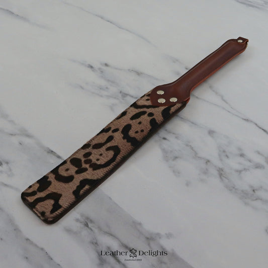 Punishment Paddle - Animal Print Sheepskin & Brown Buffalo Leather