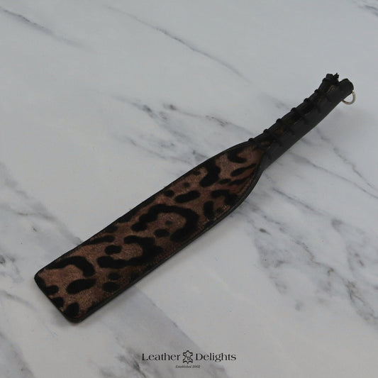 Double Cheek Slapper - Animal Print Sheepskin & Black Buffalo Leather