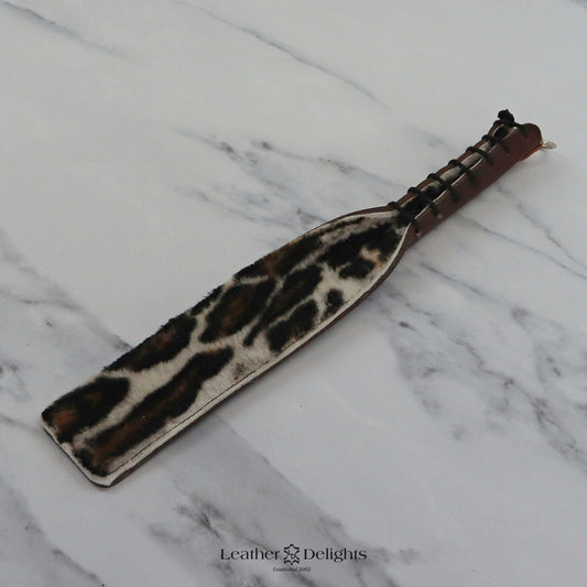 Double Cheek Slapper - Animal Print Sheepskin & Brown Buffalo Leather