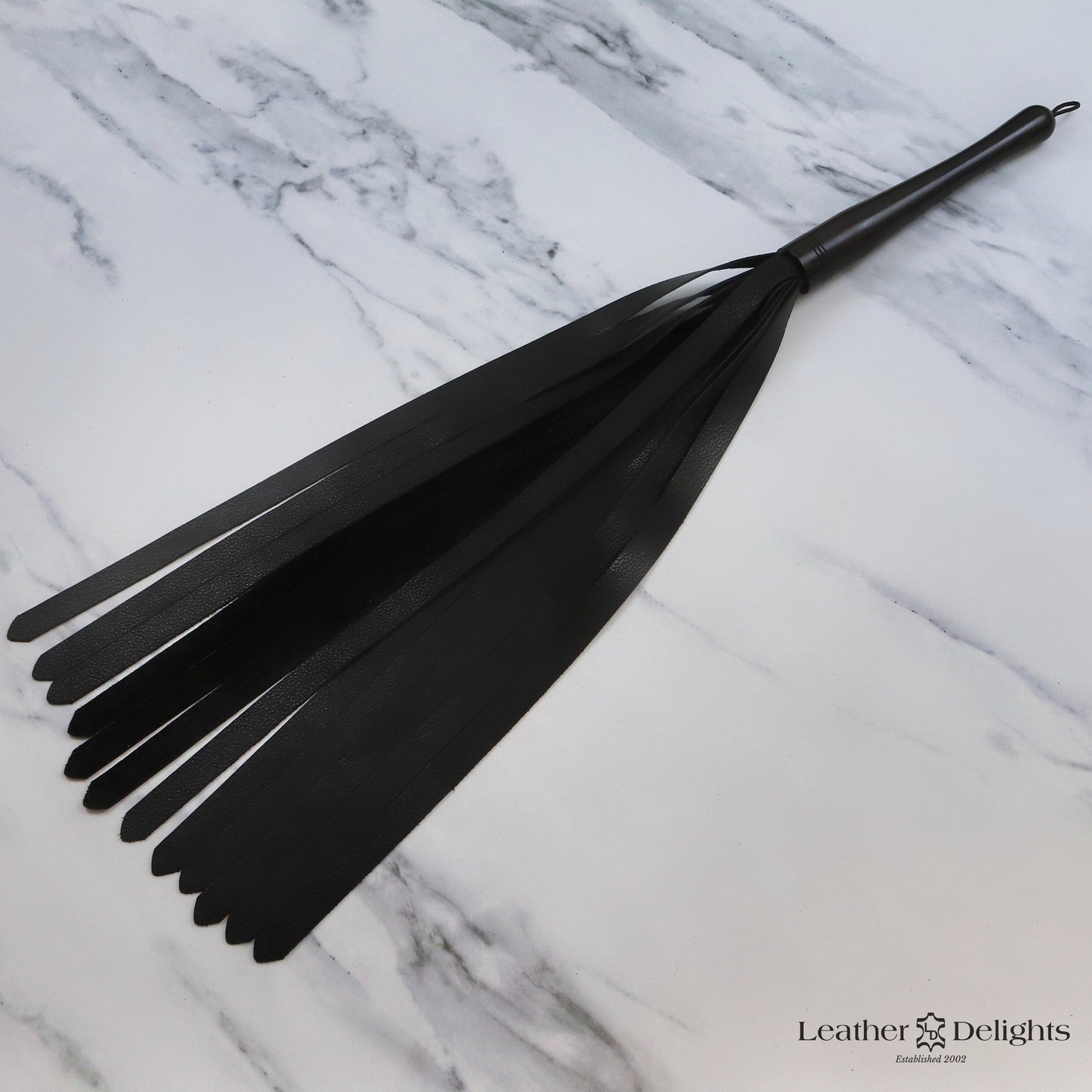 Large Soft Black Leather Flogger with Ebony Handle