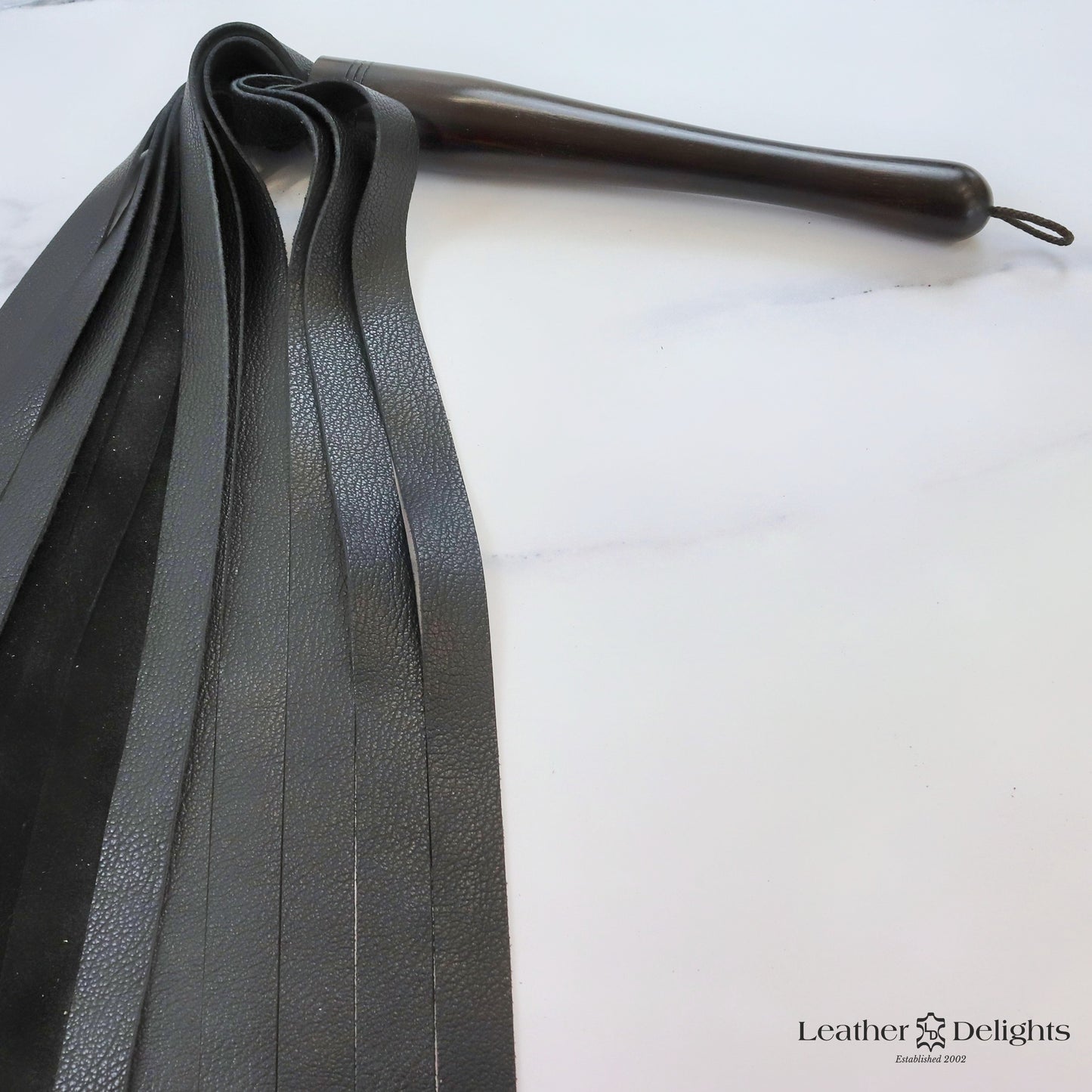 Large Soft Black Leather Flogger with Ebony Handle