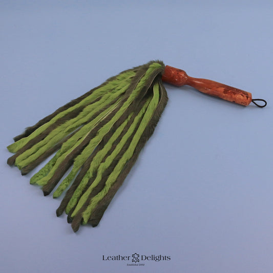 Forrest Green & Lime Green Rabbit Fur Flogger