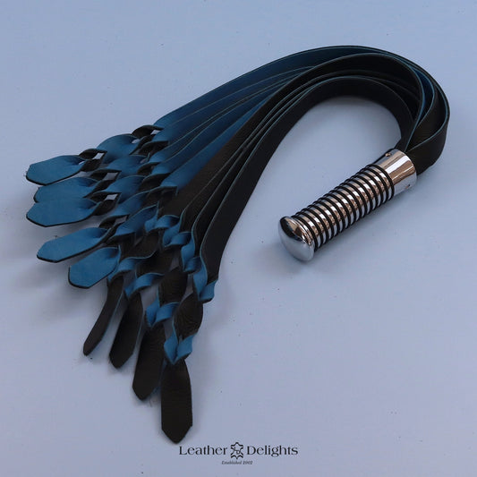 Black Leather and Turquoise Nubuck Twisted Kitten Flogger