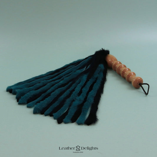 Black & Jade Rabbit Fur Flogger