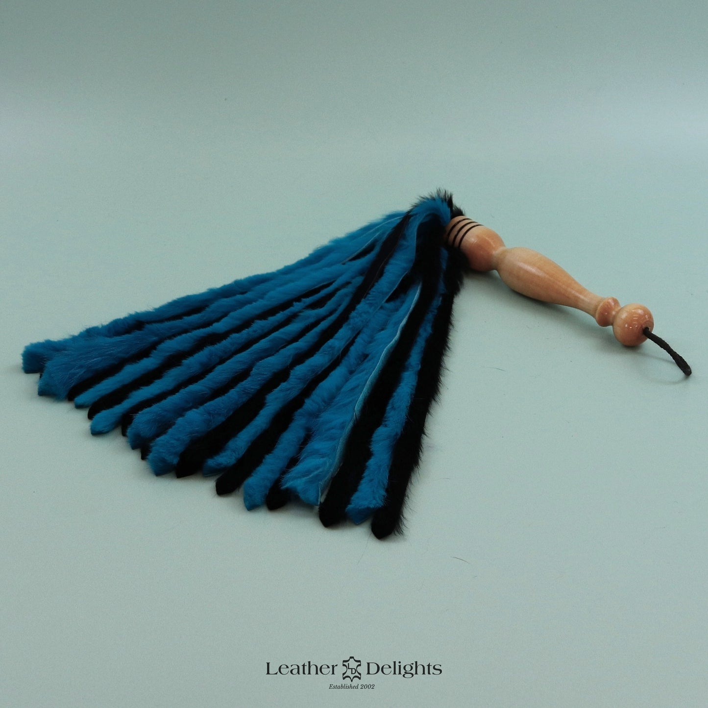 Black & Turquoise Rabbit Fur Flogger