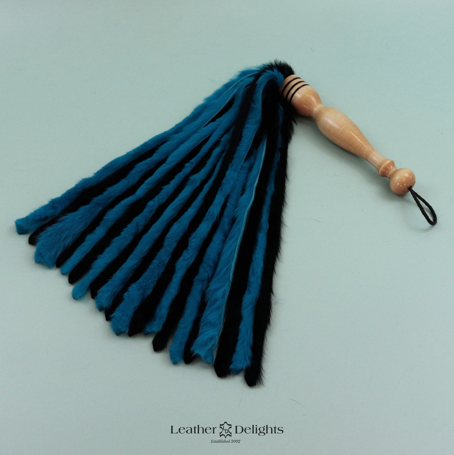 Black & Turquoise Rabbit Fur Flogger