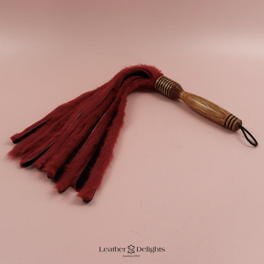 Red Rabbit Fur & Black Suede Flogger