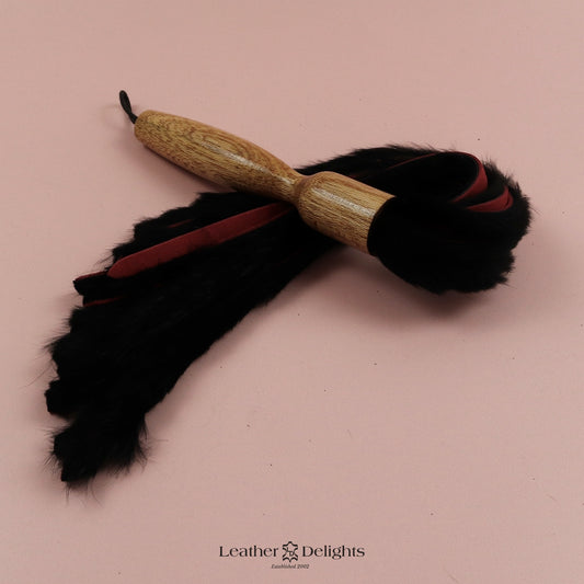 Black Rabbit Fur & Red Suede Flogger