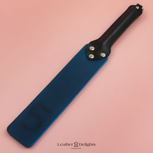 Punishment Paddle - Branded Turquoise Pull Up Leather & Blue Ripple Rubber