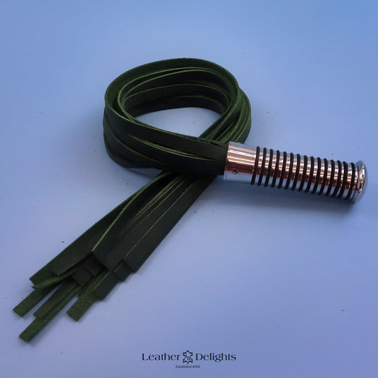 Green Pull Up Leather Flogger with Silver Handle