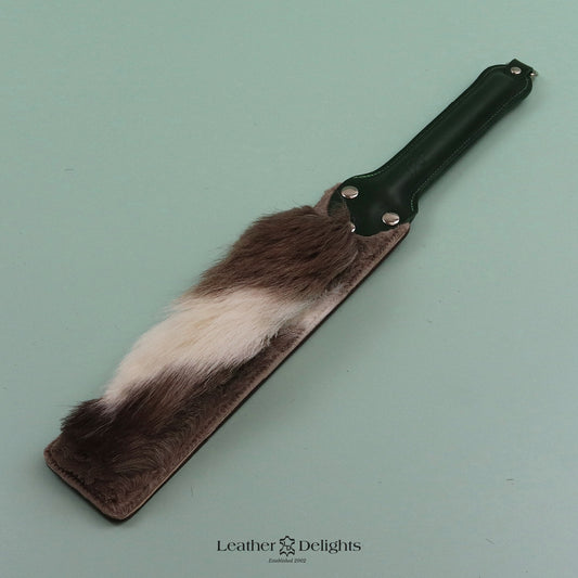 Punishment Paddle - Brown Leather & Hair on Hide Reindeer with a Green Handle