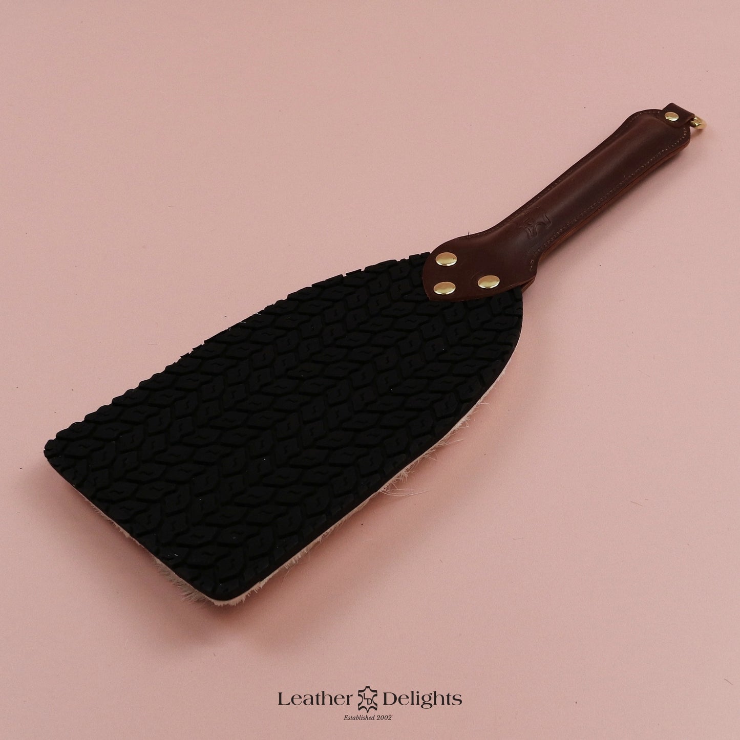 Booty Beater - Black Tyre Tread Rubber & Hair on Hide Reindeer with Brown Handle and Brass Hardware