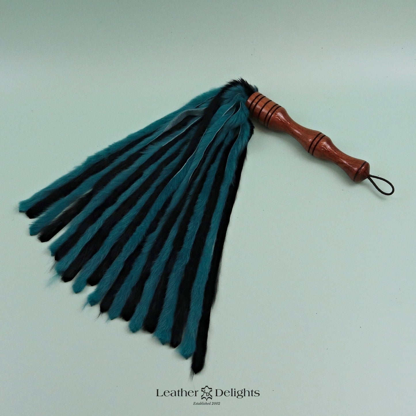 Black & Jade Rabbit Fur Flogger