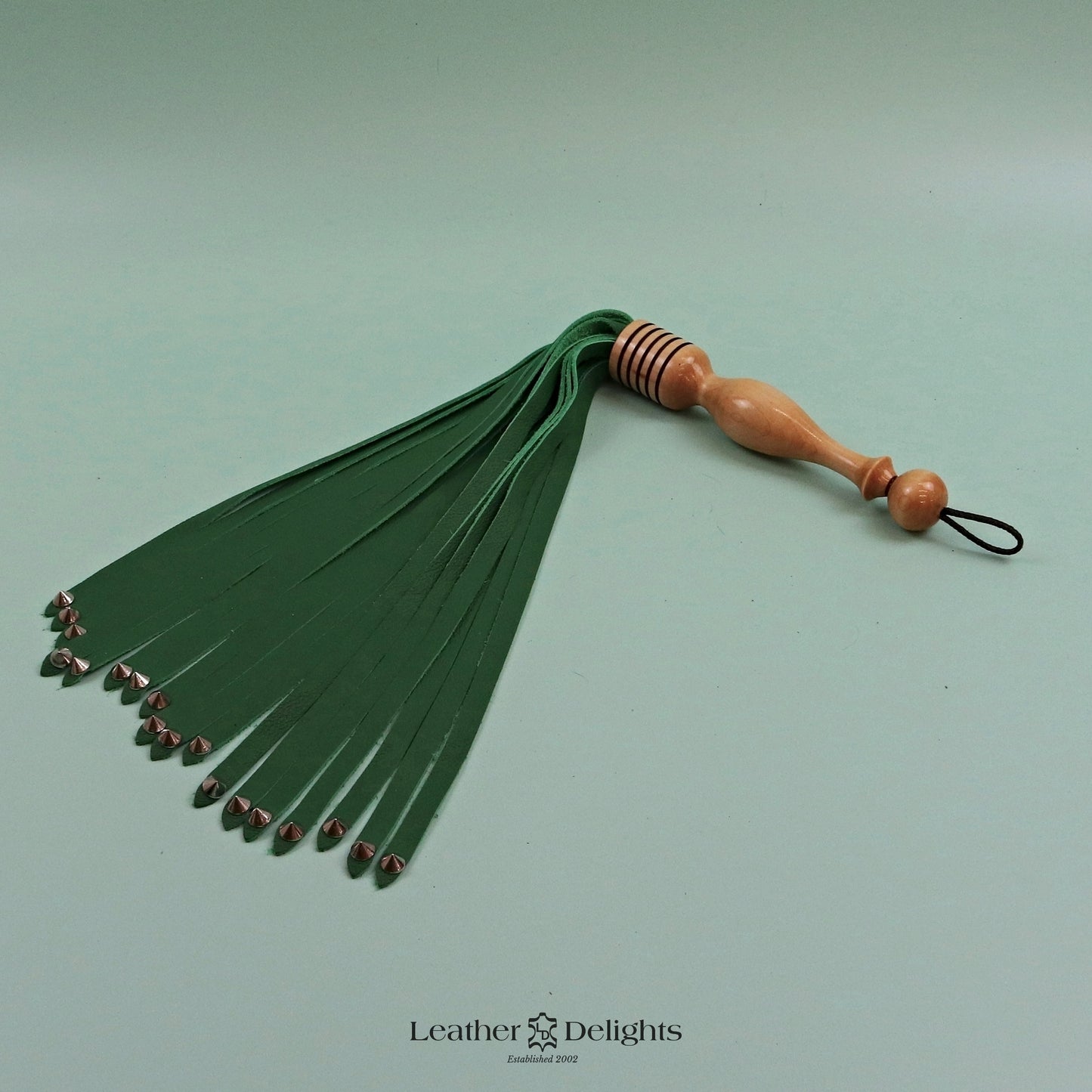 Soft Green Leather Flogger with Spiked Tips