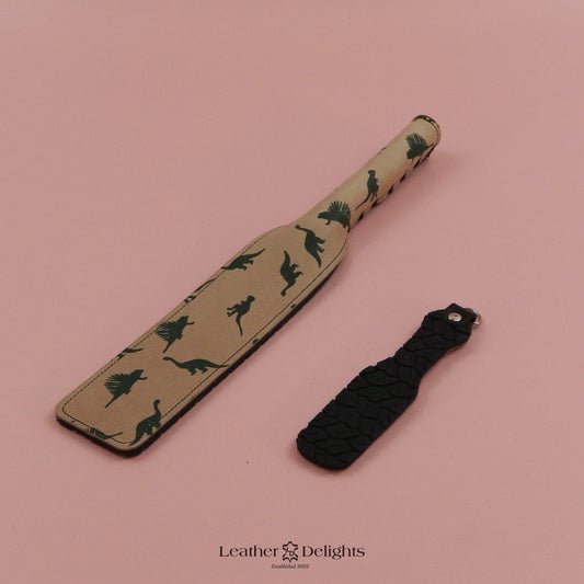 Double Cheek Slapper - Dinosaur Print Leather with Black Tyre Tread Rubber